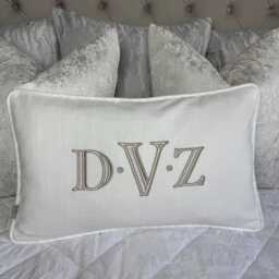 "Custom Initials Embroidered Pillow Personalized Family Keepsake in Ivory & Taupe Pillow 12"" X 20" - thumbnail 4