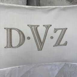 "Custom Initials Embroidered Pillow Personalized Family Keepsake in Ivory & Taupe Pillow 12"" X 20" - thumbnail 3