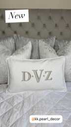 "Custom Initials Embroidered Pillow Personalized Family Keepsake in Ivory & Taupe Pillow 12"" X 20" - thumbnail 1