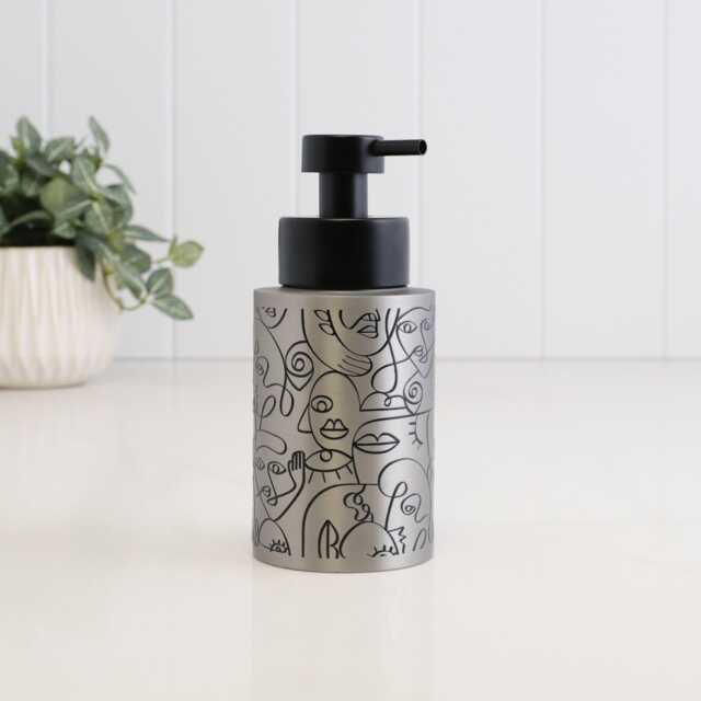 Abstract Art Stainless Steel Soap Dispenser - Refillable 250 Ml Metal Pump Bottle Modern Line Decor Black Eco Friendly Bathroom - image 1
