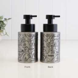 Abstract Art Stainless Steel Soap Dispenser - Refillable 250 Ml Metal Pump Bottle Modern Line Decor Black Eco Friendly Bathroom - thumbnail 2