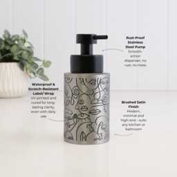 Abstract Art Stainless Steel Soap Dispenser - Refillable 250 Ml Metal Pump Bottle Modern Line Decor Black Eco Friendly Bathroom - thumbnail 3