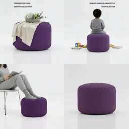 Pouffe Footstools Purple Bean Bag Ottoman Style Round Polyester Footstool Pouf - Water Resistant - thumbnail 3