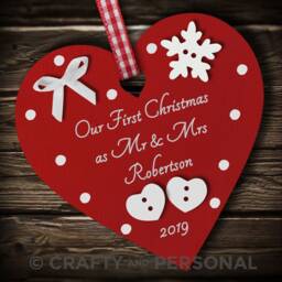 Personalised Our First 1st Christmas As Mr & Mrs Bauble Wooden Heart Tree Ornament Or Magnet Gift For Husband Wife Couple - thumbnail 3
