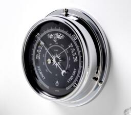 Tabic Prestige Traditional Barometer in Chrome With A Jet Black Dial, Heavy Brass Case - 1/2Kg , Handmade in England - thumbnail 1
