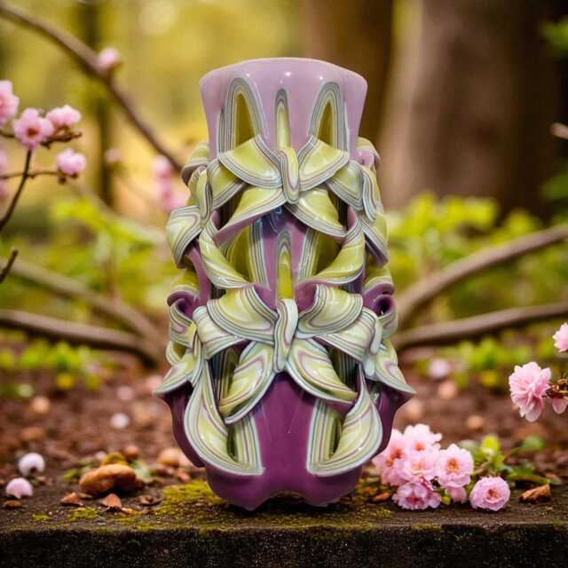 Carved Candle - Purple & Yellow Double Bow Cut Curl - image 1
