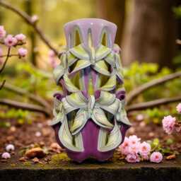 Carved Candle - Purple & Yellow Double Bow Cut Curl - thumbnail 1