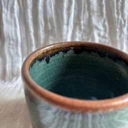Earth Ceramic Planter, Handmade Glazed Beaker, Green Plant Pot, 200Ml Blue Vessel, Unique British Gift, Handcrafted Pots - thumbnail 2