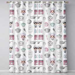 Kawaii Kitchen Chef Girl Cooking Utensils On Cream Seamless Pattern Readymade Eyelet Ring Top Thermal 100% Blackout Curtains - thumbnail 2