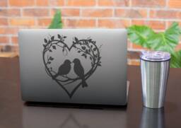 Love Birds Vinyl Decal Floral Heart, Romantic Wall Art