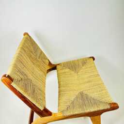 Handcrafted Moroccan Wooden Chair With Braided Straw - Natural Woven Armchair Or Boho Bench - thumbnail 3
