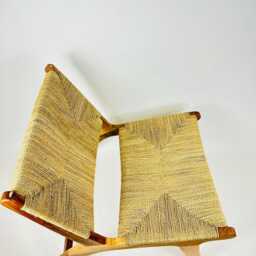 Handcrafted Moroccan Wooden Chair With Braided Straw - Natural Woven Armchair Or Boho Bench - thumbnail 2
