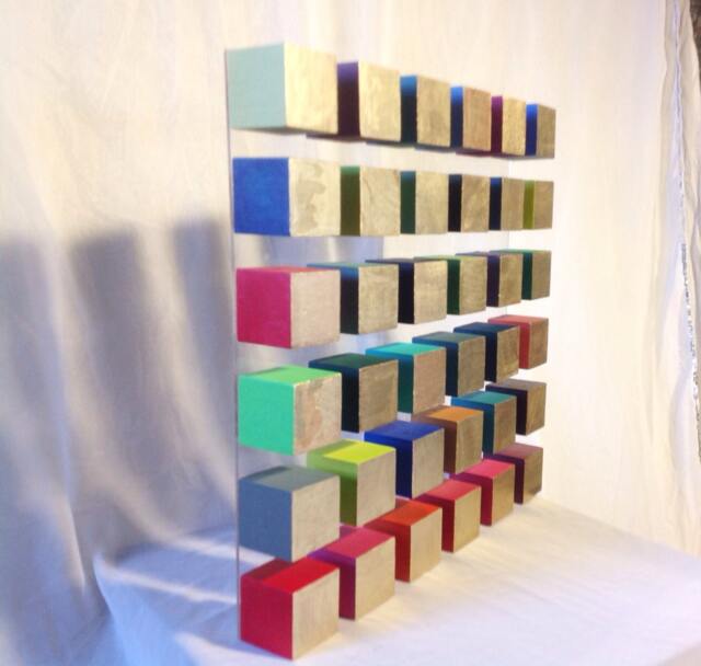 Gold Geometric Wood Colorful Mosaic Art Wall Sculpture - image 1
