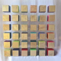 Gold Geometric Wood Colorful Mosaic Art Wall Sculpture - thumbnail 4