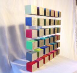 Gold Geometric Wood Colorful Mosaic Art Wall Sculpture - thumbnail 1