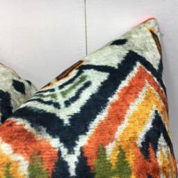 Handwoven Silk Ikat Pillow Cover 20x20, Decorative Accent Cushion - thumbnail 2