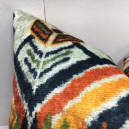 Handwoven Silk Ikat Pillow Cover 20x20, Decorative Accent Cushion - thumbnail 3