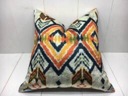 Handwoven Silk Ikat Pillow Cover 20x20, Decorative Accent Cushion - thumbnail 1