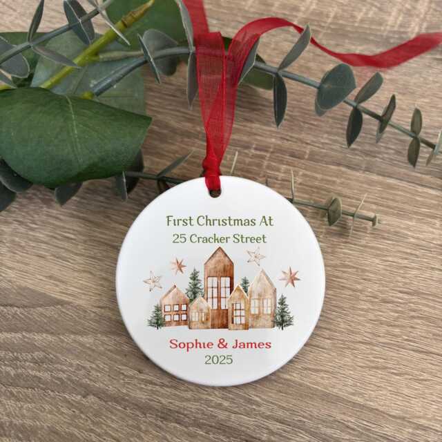 First Christmas At Bauble, Personalised New Home Ornament, House Bauble Gift, Couple Ornament Moving House Gift - image 1