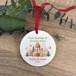 First Christmas At Bauble, Personalised New Home Ornament, House Bauble Gift, Couple Ornament Moving House Gift - thumbnail 1