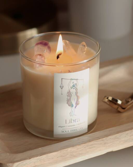 Iridescent Libra Zodiac Candle With Crystals Egyptian Amber Scent - image 1