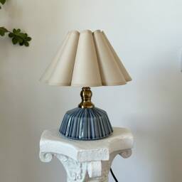 Handmade Fabric Petal Pleated Shades, 110-240V Classic Stripe Ceramic Table Lamp Sturdy Base, Bedroom Living Room Kitchen Rustic Cozy Decor - thumbnail 3
