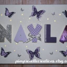 Girl First Name Painting, Canvas, Butterfly Light Personalized 3D Purple Butterflies - thumbnail 3