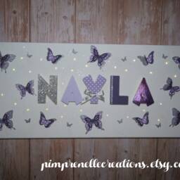 Girl First Name Painting, Canvas, Butterfly Light Personalized 3D Purple Butterflies - thumbnail 2