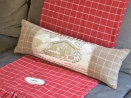 Mountain Chalet Pillow Nordic Winter Cabin, Taupe Plaid Cushion - 27x9 - thumbnail 1