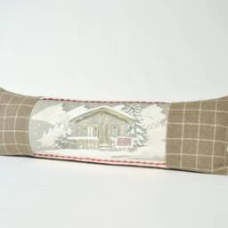 Mountain Chalet Pillow Nordic Winter Cabin, Taupe Plaid Cushion - 27x9 - thumbnail 2