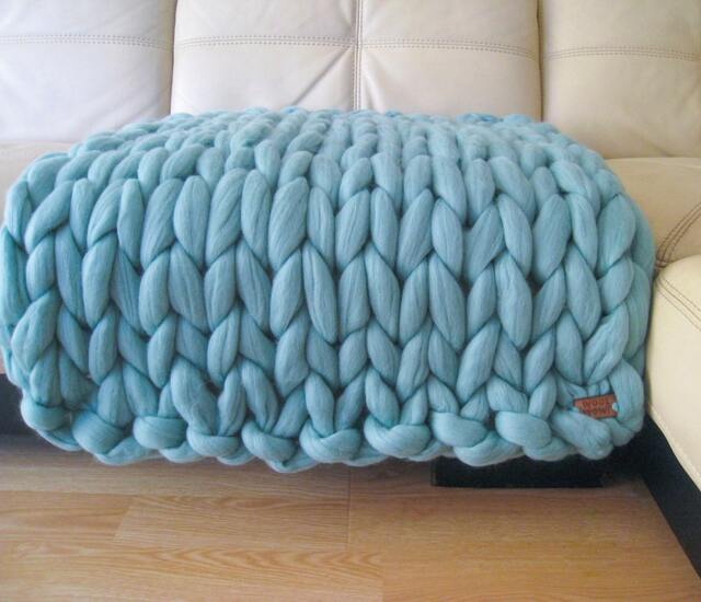Super Chunky Baby Blanket. Giant Knitted Merino Wool Throw. Bulky Yarn. Biggest Stitch Thickest Blanket On The Market - image 1