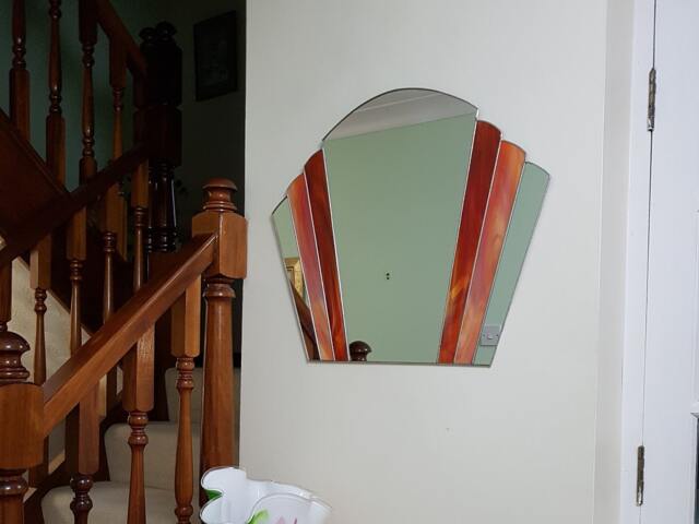 Art Deco Fan Mirror-1930S Vintage Style-Orange Stained Glass - image 1