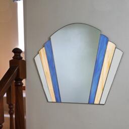 Art Deco Fan Mirror-1930S Vintage Style-Orange Stained Glass - thumbnail 4