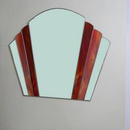 Art Deco Fan Mirror-1930S Vintage Style-Orange Stained Glass - thumbnail 2