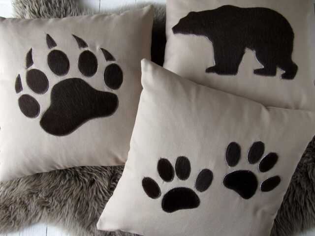 Canvas Pillow Case Cow Hide Cushion Bear Paw 40x40cm Cowhide Autumn Decoration Cover Beige Canvas - image 1