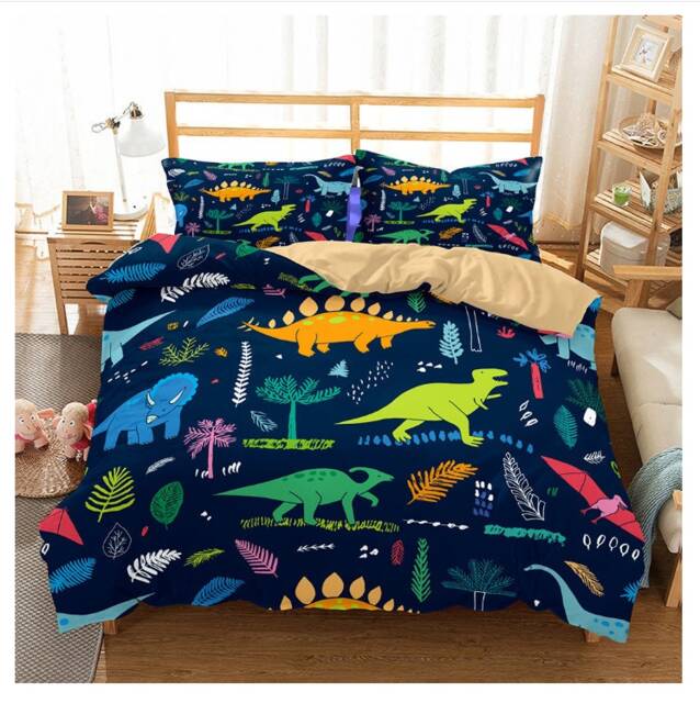 3D Dinosaur Bedding Set, Cartoon Plant Quilt Cover, Blue Doona - image 1