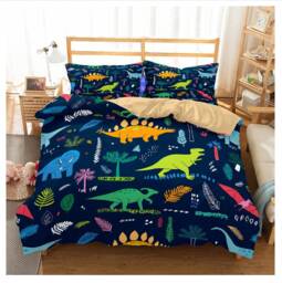 3D Dinosaur Bedding Set, Cartoon Plant Quilt Cover, Blue Doona - thumbnail 1