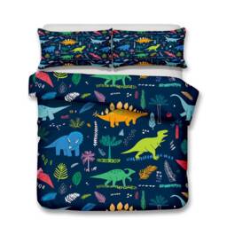 3D Dinosaur Bedding Set, Cartoon Plant Quilt Cover, Blue Doona - thumbnail 2