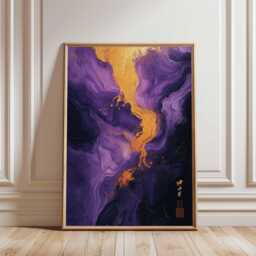 Purple Gold Abstract Wall Art Poster Modern Print Large Vertical Decor For Living Room Bedroom Office, Fluid - thumbnail 1