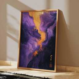 Purple Gold Abstract Wall Art Poster Modern Print Large Vertical Decor For Living Room Bedroom Office, Fluid - thumbnail 2