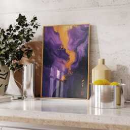 Purple Gold Abstract Wall Art Poster Modern Print Large Vertical Decor For Living Room Bedroom Office, Fluid - thumbnail 3