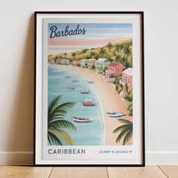 Barbados Vintage Travel Poster - Coastal Caribbean Island Art Print Retro 1950S Gouache Illustration Beach Wall Decor Holiday - thumbnail 2
