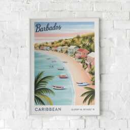 Barbados Vintage Travel Poster - Coastal Caribbean Island Art Print Retro 1950S Gouache Illustration Beach Wall Decor Holiday - thumbnail 1