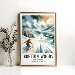 Bretton Woods Ski Poster - Watercolour Art Print - Travel Wall Artwork Skiing Gifts New Hampshire Decor Resort Snowboard Gift - thumbnail 2