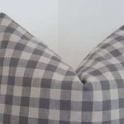 Everly -- Blue Grey Gingham Pillow Cover Check Linen Neutral Gray Farmhouse Spring Muted - thumbnail 3