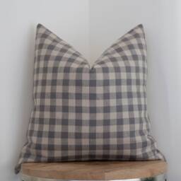 Everly -- Blue Grey Gingham Pillow Cover Check Linen Neutral Gray Farmhouse Spring Muted - thumbnail 2
