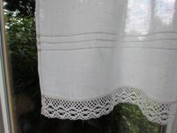 Linen Curtain Romantic Cafe Curtains With Lace Edge Trim Window Panel French Country Kitchen Curtain.custom - thumbnail 1
