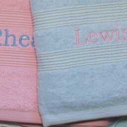 Personalised Bath Towels - Couples Pink & Blue Embroidered Gift Set - thumbnail 3