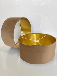 New Luxury Velvet Upholstery Biscuit Brown Lamp Shade & Pendant Light With Metallic Panels Lining - thumbnail 1