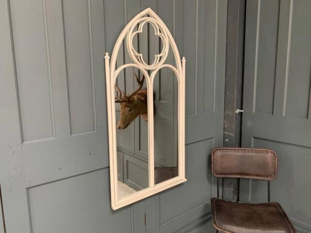 Metal Framed Gothic Arched Mirror - White Finish - image 1